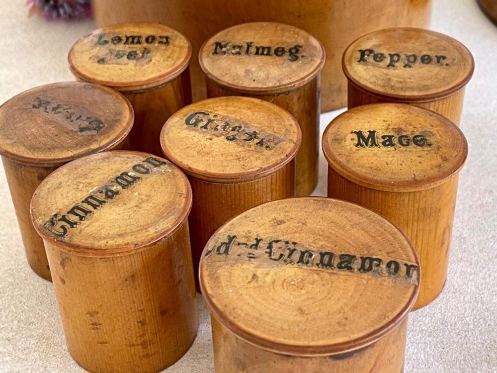 An Antique Scottish Spice Box - complete with Eight Spice Pots View III