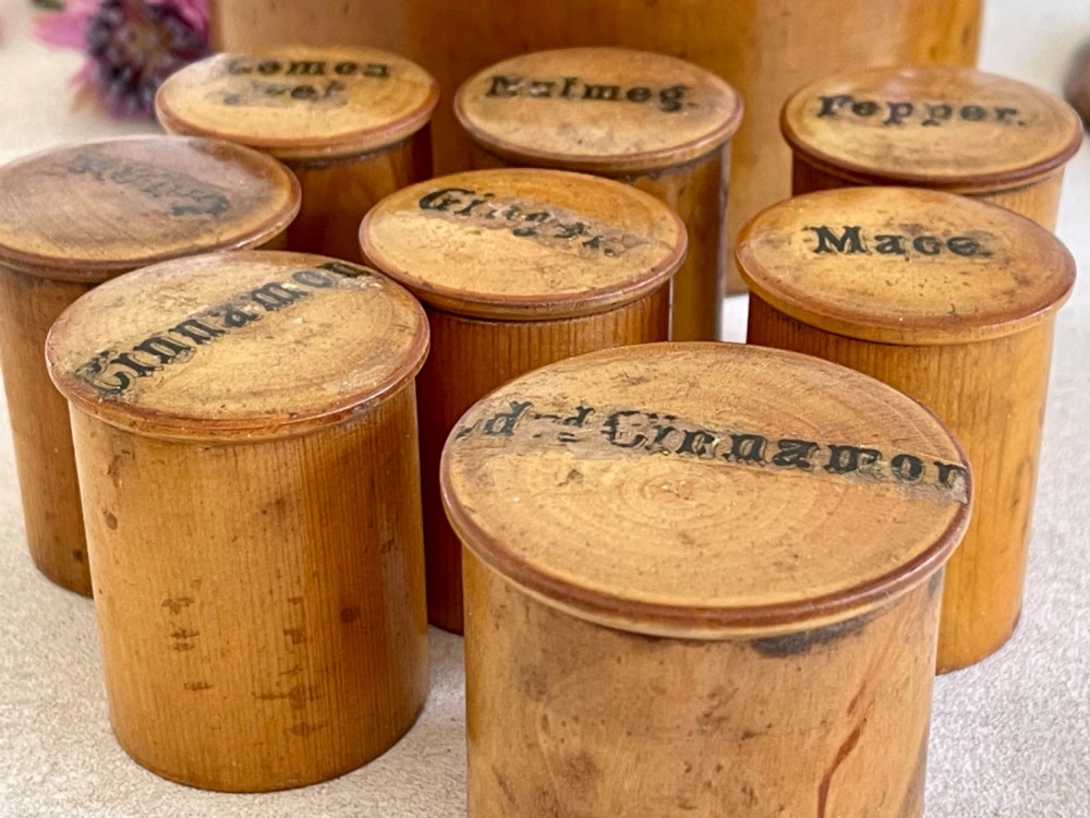 An Antique Scottish Spice Box - complete with Eight Spice Pots View V