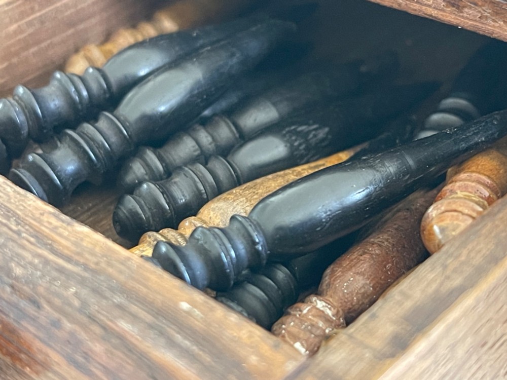 An Antique Nine Men's Morris Game - complete with pegs, drawer for storage View II