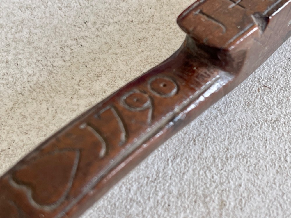An Antique Treen Knitting Sheath - dated, hearts, diamonds and pewter inlay decoration View VIII