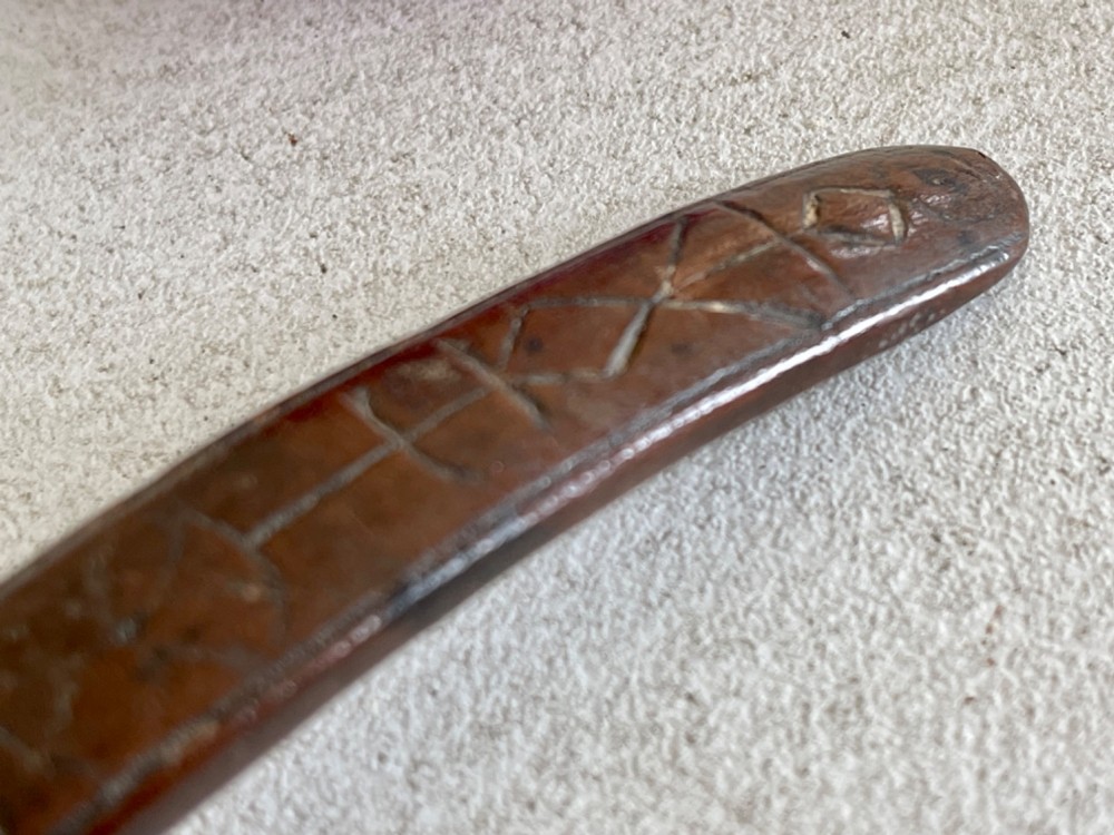 An Antique Treen Knitting Sheath - dated, hearts, diamonds and pewter inlay decoration View XI