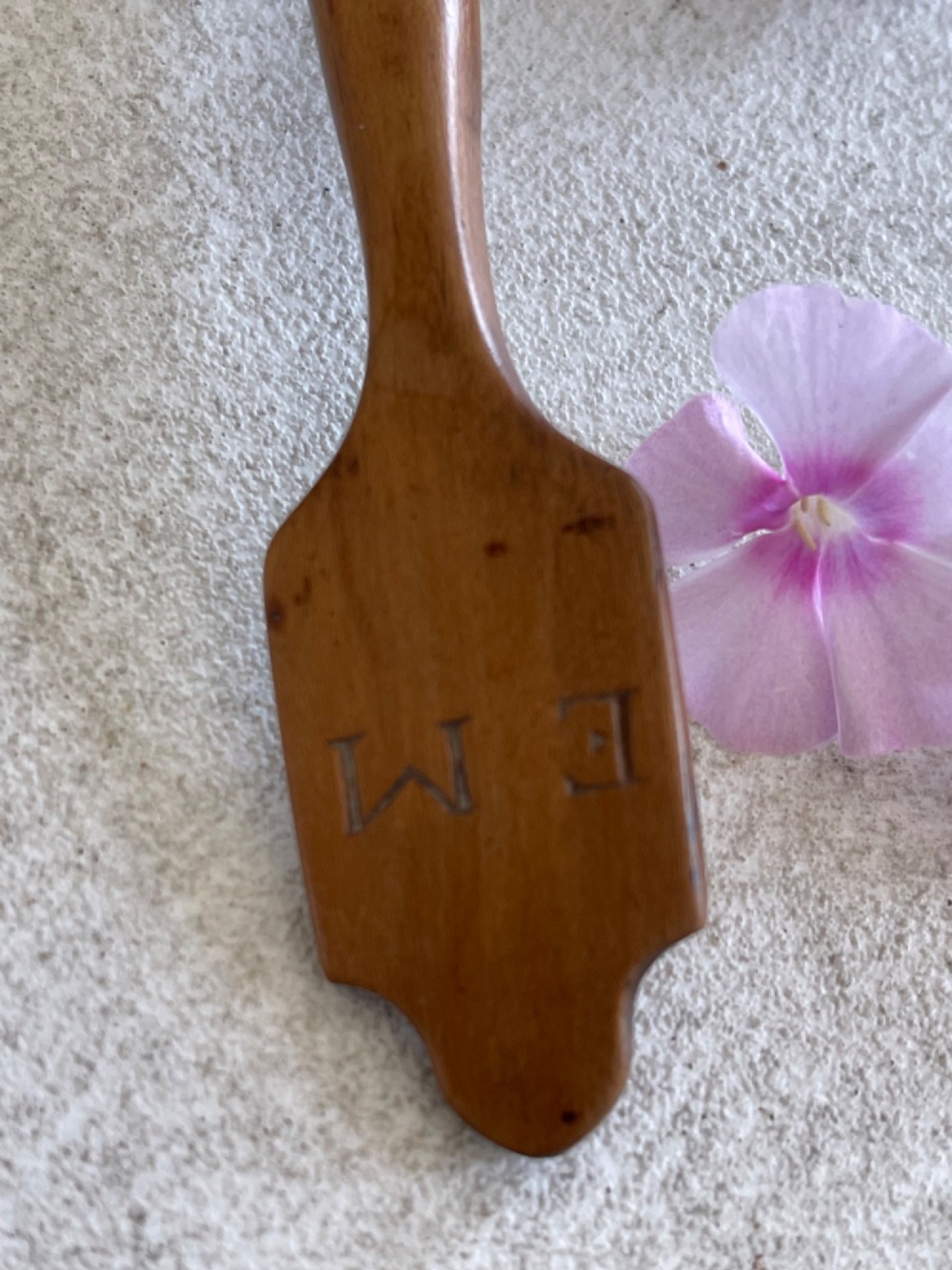 A Small Antique Treen Welsh Spoon - with initials EM View VI