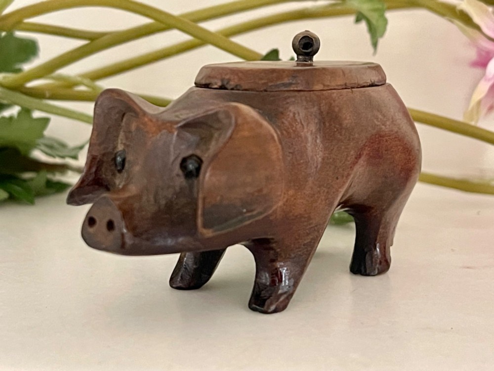 Antique Treen Pig Shaped Snuff Box