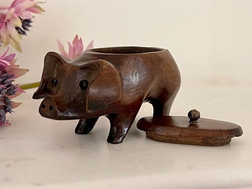 Antique Treen Pig Shaped Snuff Box View II