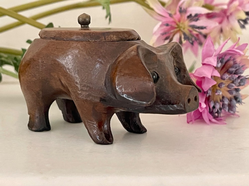 Antique Treen Pig Shaped Snuff Box View III