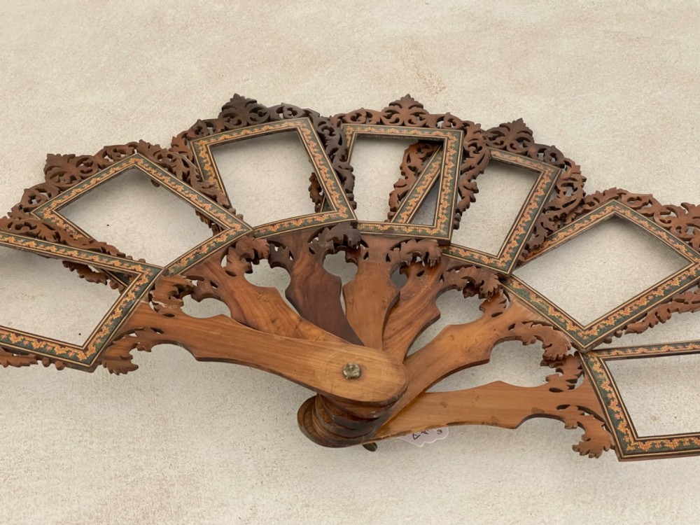 An Unusual Antique Treen Fan With Seven Photo frames