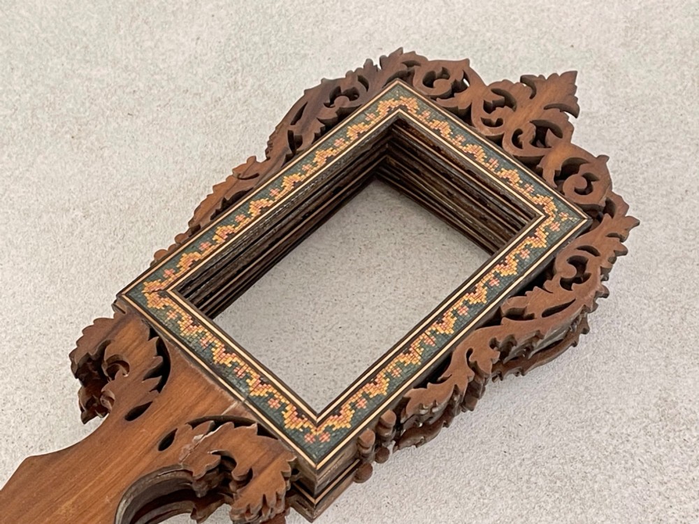 An Unusual Antique Treen Fan With Seven Photo frames View IV