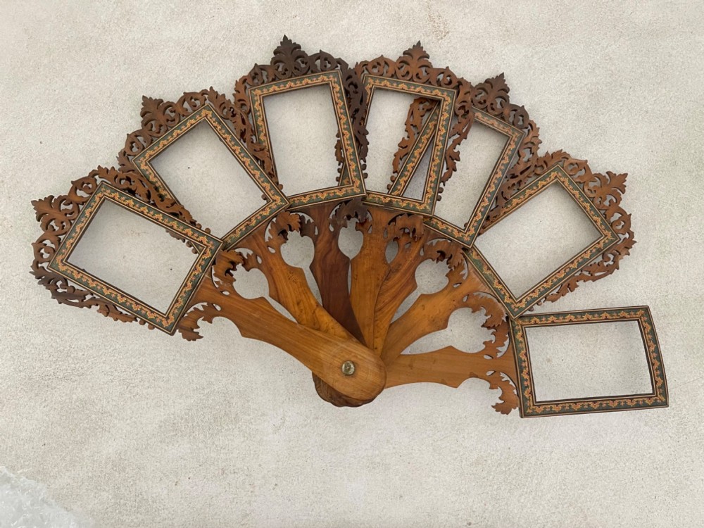 An Unusual Antique Treen Fan With Seven Photo frames View V