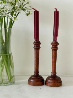 MINI ANTIQUE TREEN TAPER CANDLESTICKS