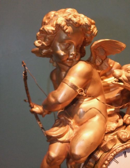 GILT BRONZE MANTLE CLOCK BY PH MOUREY 'PUTTO WITH DOG' C1860 - ADDITIONAL PHOTO 3