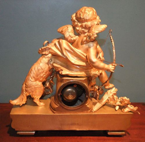 GILT BRONZE MANTLE CLOCK BY PH MOUREY 'PUTTO WITH DOG' C1860 - ADDITIONAL PHOTO 8
