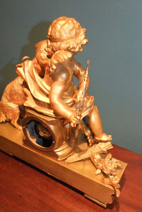 GILT BRONZE MANTLE CLOCK BY PH MOUREY 'PUTTO WITH DOG' C1860 - ADDITIONAL PHOTO 9