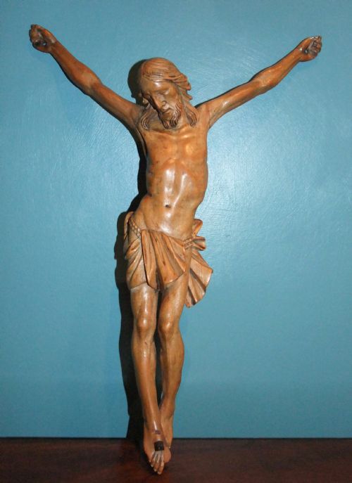 Large Antique Fruitwood Corpus Christi, France/spain 18th Century