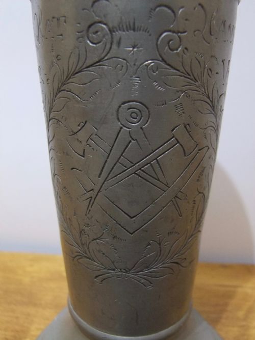 LARGE 19TH C GERMAN MASONIC LIDDED PEWTER TANKARD C1880 - ADDITIONAL PHOTO 5