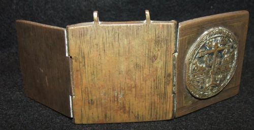 19TH C RUSSIAN BRONZE ENAMEL FOLDING TRIPTYCHTRAVEL ICON - ADDITIONAL PHOTO 1
