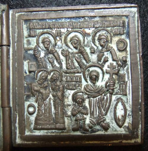 19TH C RUSSIAN BRONZE ENAMEL FOLDING TRIPTYCHTRAVEL ICON - ADDITIONAL PHOTO 5