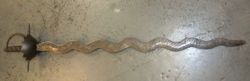 Rare Large 17th C. Portugese Cup Hilt Flamberge Sword 1680