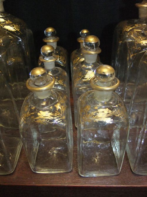 LARGE LATE 18TH C OFFICERS GLASS GOLD DECORATED DECANTER CAMPAIGN SET - ADDITIONAL PHOTO 5