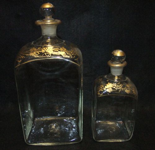 LARGE LATE 18TH C OFFICERS GLASS GOLD DECORATED DECANTER CAMPAIGN SET - ADDITIONAL PHOTO 6