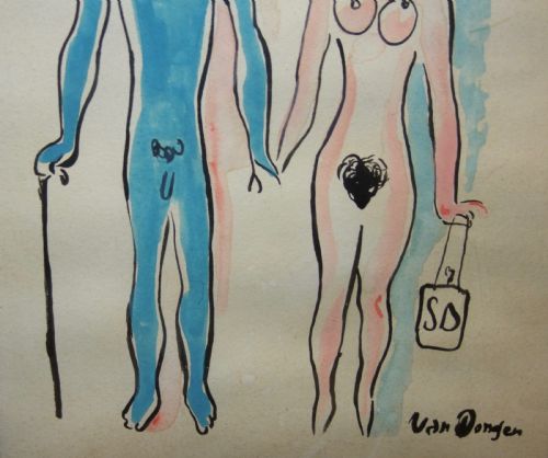 KEES VAN DONGEN WATERCOLOUR PARADING NUDES C1925 - ADDITIONAL PHOTO 2
