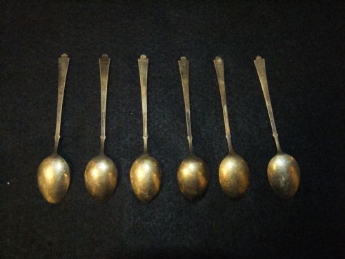 SET OF SIX VINTAGE DANISH ENAMELLED GILDED SILVER TEASPOONS BY EGON LAURIDSEN C1950 - ADDITIONAL PHOTO 2