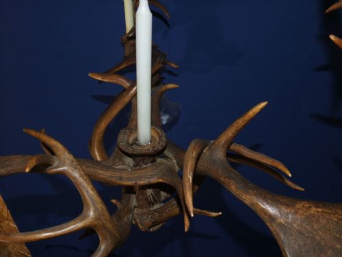 ANTIQUE RED ROE DEER ANTLER TRIANGLE CHANDELIER C 1930'S - ADDITIONAL PHOTO 10