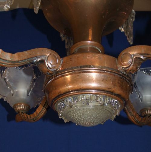 ART DECO EZANVILLE EZAN FRANCE COPPER AND GLASS CHANDELIER BY JEAN GAUTHIER C1930 - ADDITIONAL PHOTO 8