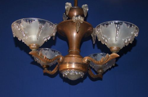 ART DECO EZANVILLE EZAN FRANCE COPPER AND GLASS CHANDELIER BY JEAN GAUTHIER C1930 - ADDITIONAL PHOTO 10