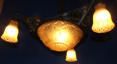 ART NOUVEAU GLASS METAL CHANDELIER BY VERRERIE DES VOSGE C1910 - ADDITIONAL PHOTO 1