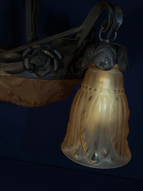ART NOUVEAU GLASS METAL CHANDELIER BY VERRERIE DES VOSGE C1910 - ADDITIONAL PHOTO 7