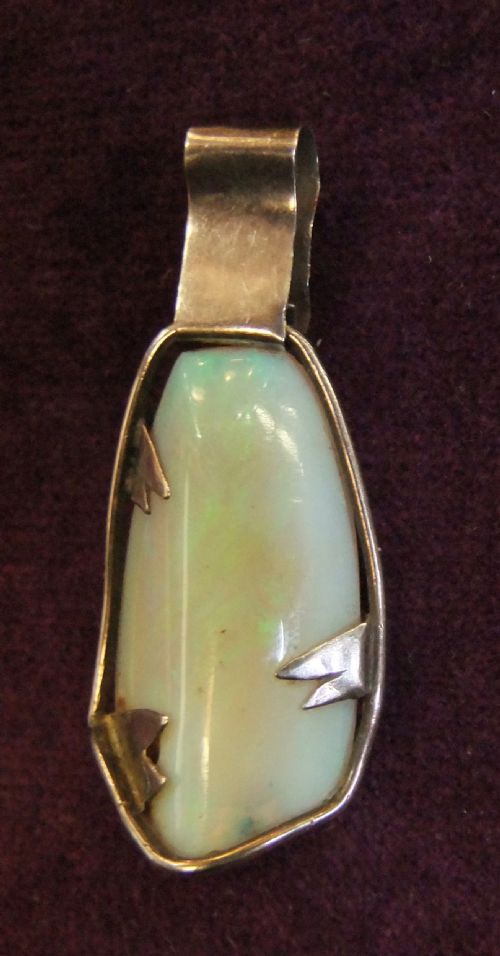 LARGE AUSTRALIAN MILK OPAL SILVER PENDANT C1960 - ADDITIONAL PHOTO 1