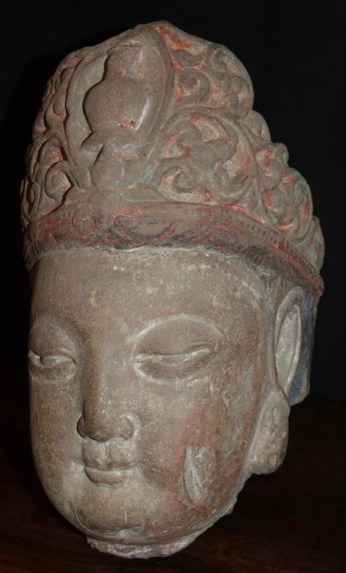 MING DYNASTY 13681644 SANDSTONE HEAD OF AVALOKITESHVARA