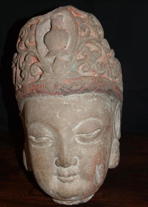 MING DYNASTY 13681644 SANDSTONE HEAD OF AVALOKITESHVARA - ADDITIONAL PHOTO 1