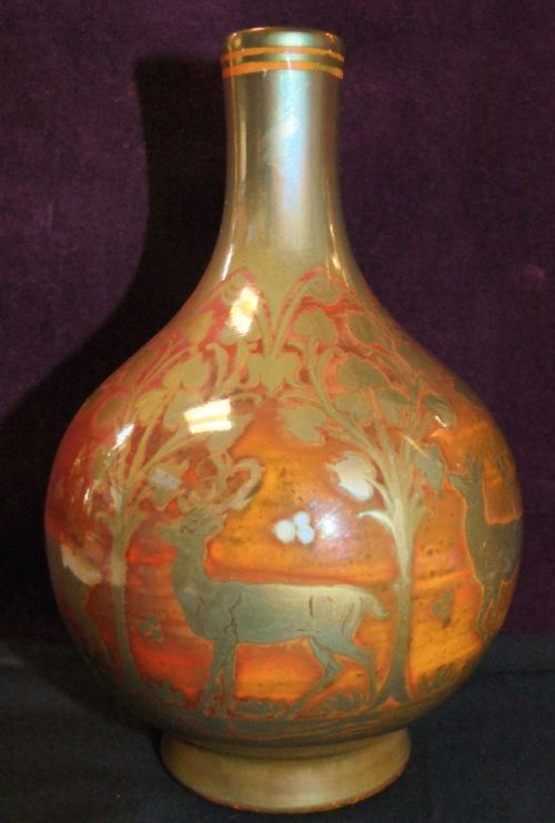1924 ROYAL LANCASTRIAN LUSTRE VASE WITH DEER BY RICHARD JOYCE - ADDITIONAL PHOTO 1