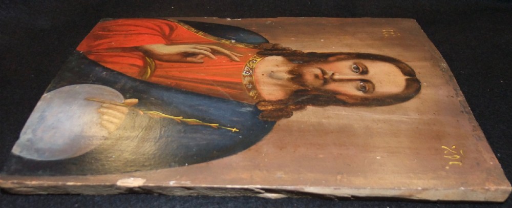 A nineteenth-century Russian Orthodox icon painted on a wooden panel depicting Christ Pantocrator with a raised right hand. View VIII
