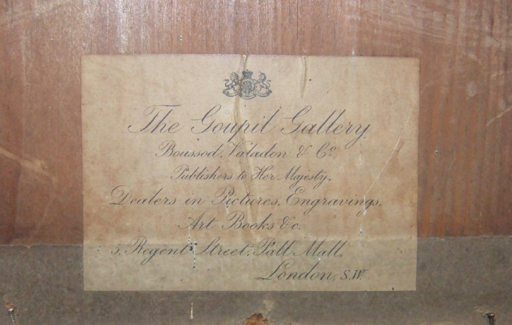 A pair of nineteenth-century watercolour paintings depicting figures in historic attire outside brick buildings, framed in ornate gilt floral frames. View VII