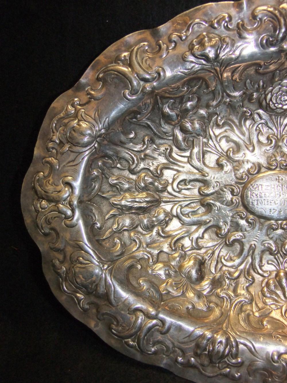 Rare Antique Cypriot Templar Related Repousse Silver Dish 1720  View IV