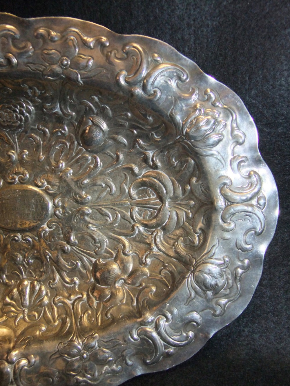 Rare Antique Cypriot Templar Related Repousse Silver Dish 1720  View V