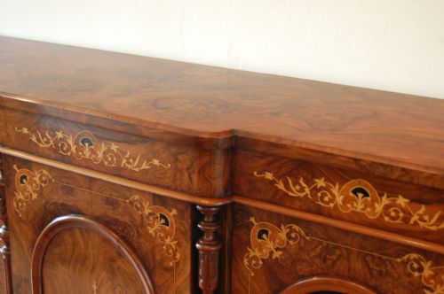 fig 1. Victorian Burr Walnut Inlaid Breakfront Credenza