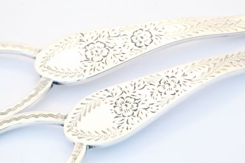 fig 1. Quality Victorian Silver Grape Scissors in Original Case