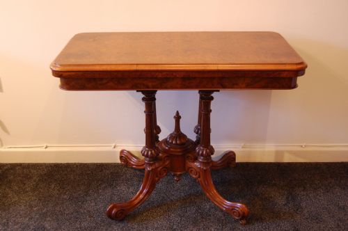 fig 1. Quality Mid Victorian Burr Walnut Card Table