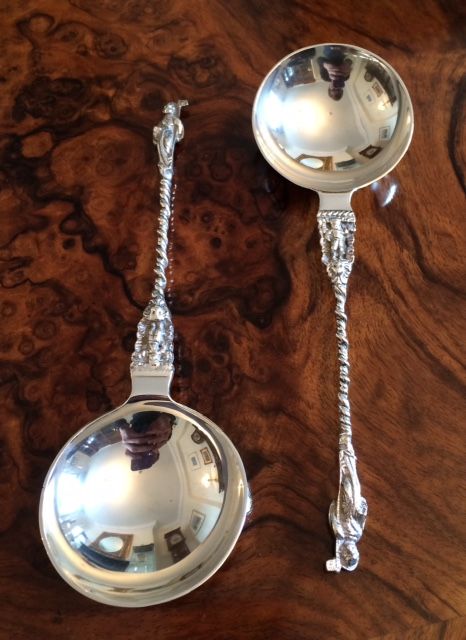 Quality Pair of Victorian Silver Apostle Serving Spoons
