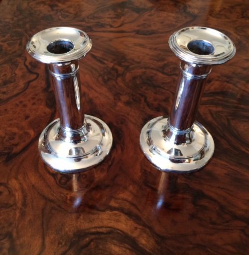 Lovely Pair of Edwardian Dwarf Silver Candlesticks