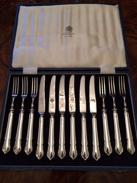 Two Sets of Silver Mappin & Webb Dessert Knives & Forks