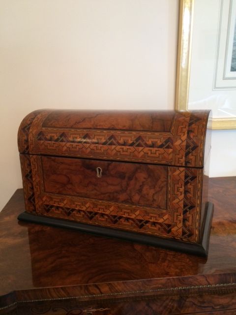 Victorian Burr Walnut & Parquetry Tea Caddy