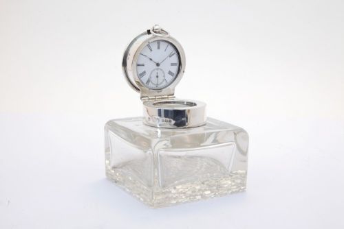 Edwardian Glass & Silver Inkwell/pocket Watch