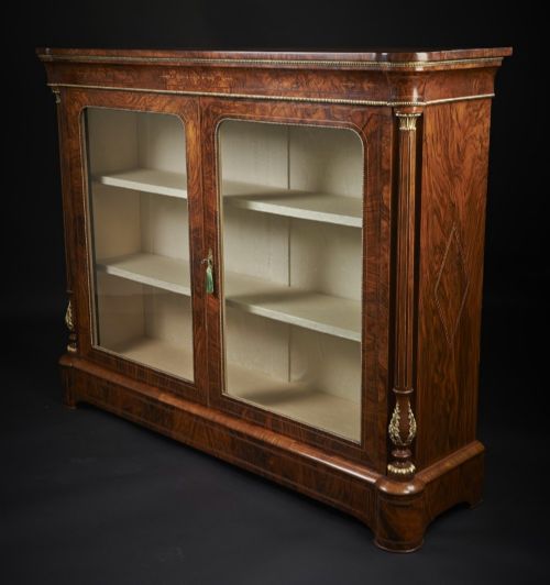 Stunning Victorian Burr Walnut & Marquetry Display Cabinet
