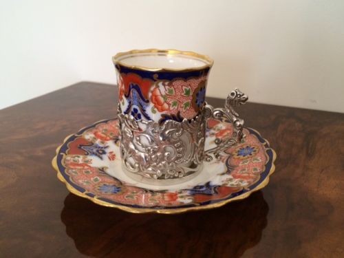 Superb Imari Pattern Coffee Can & Silver Holder, 1900