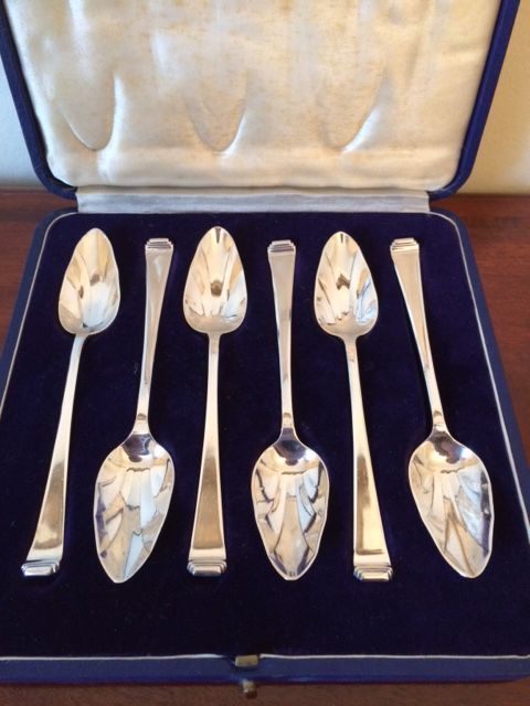 Art Deco Set of 6 Silver Mappin & Webb Grapefruit Spoons