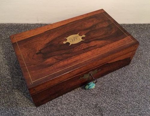 Quality Victorian Rosewood & Brass Inlaid Writing Box/slope